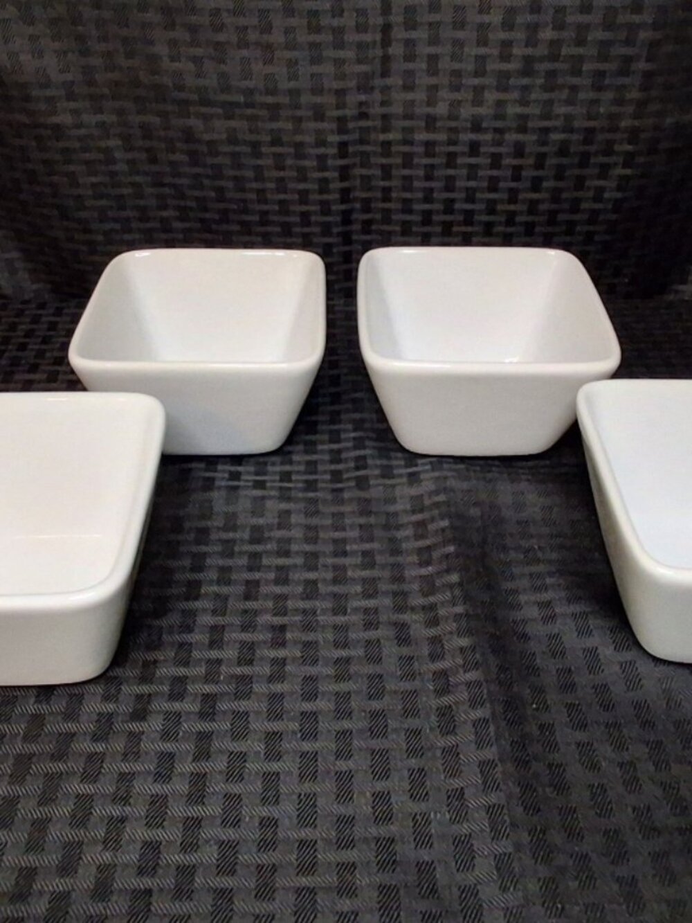 4 Pampered Chef Simple Additions Square White Sauce/Dessert Bowl 4.5in Discont.